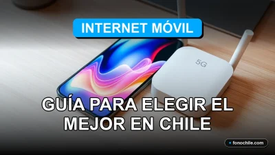 Un smartphone moderno mostrando gráficos abstractos de datos, junto a un router 5G, sobre una mesa de madera clara. Representa planes de internet móvil en Chile.