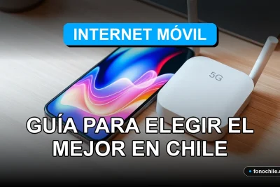 Un smartphone moderno mostrando gráficos abstractos de datos, junto a un router 5G, sobre una mesa de madera clara. Representa planes de internet móvil en Chile.