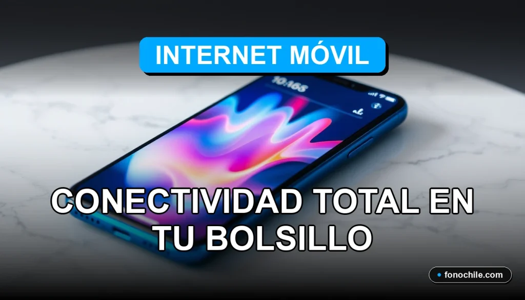 Plan de Internet Móvil 2026 en Chile, smartphone mostrando conectividad total en una mesa moderna.