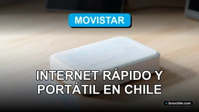 Un router 5G portátil de Movistar sobre una mesa de madera, con pantalla mostrando gráficos de conexión abstractos y brillantes.