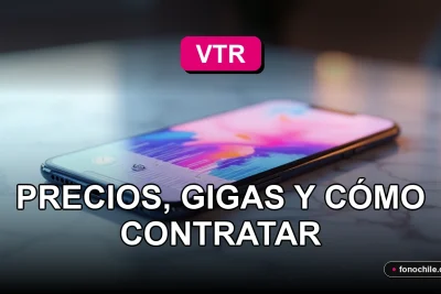 Planes de telefonía móvil VTR con diferentes opciones de gigas de datos, mostrando un teléfono inteligente moderno sobre una mesa.