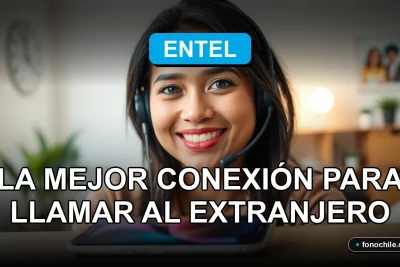 Una mujer latina sonriente habla por teléfono en un entorno moderno, representando las llamadas internacionales de Entel.
