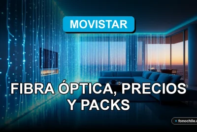 Modern living room with glowing fiber optic light trails symbolizing ultra-fast Movistar Hogar internet connection.