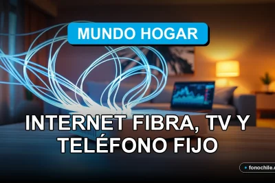 Fibra óptica moderna conectando a un router blanco brillante en una mesa de madera clara, con gráficos abstractos de colores en una pantalla de fondo.