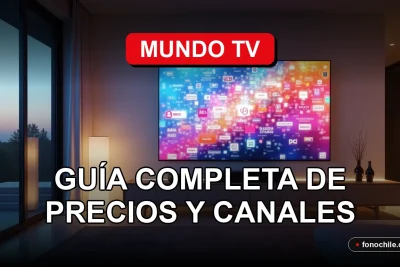 Guía de precios y canales de Mundo TV 2026 mostrada en una pantalla de televisión moderna en una sala de estar contemporánea.