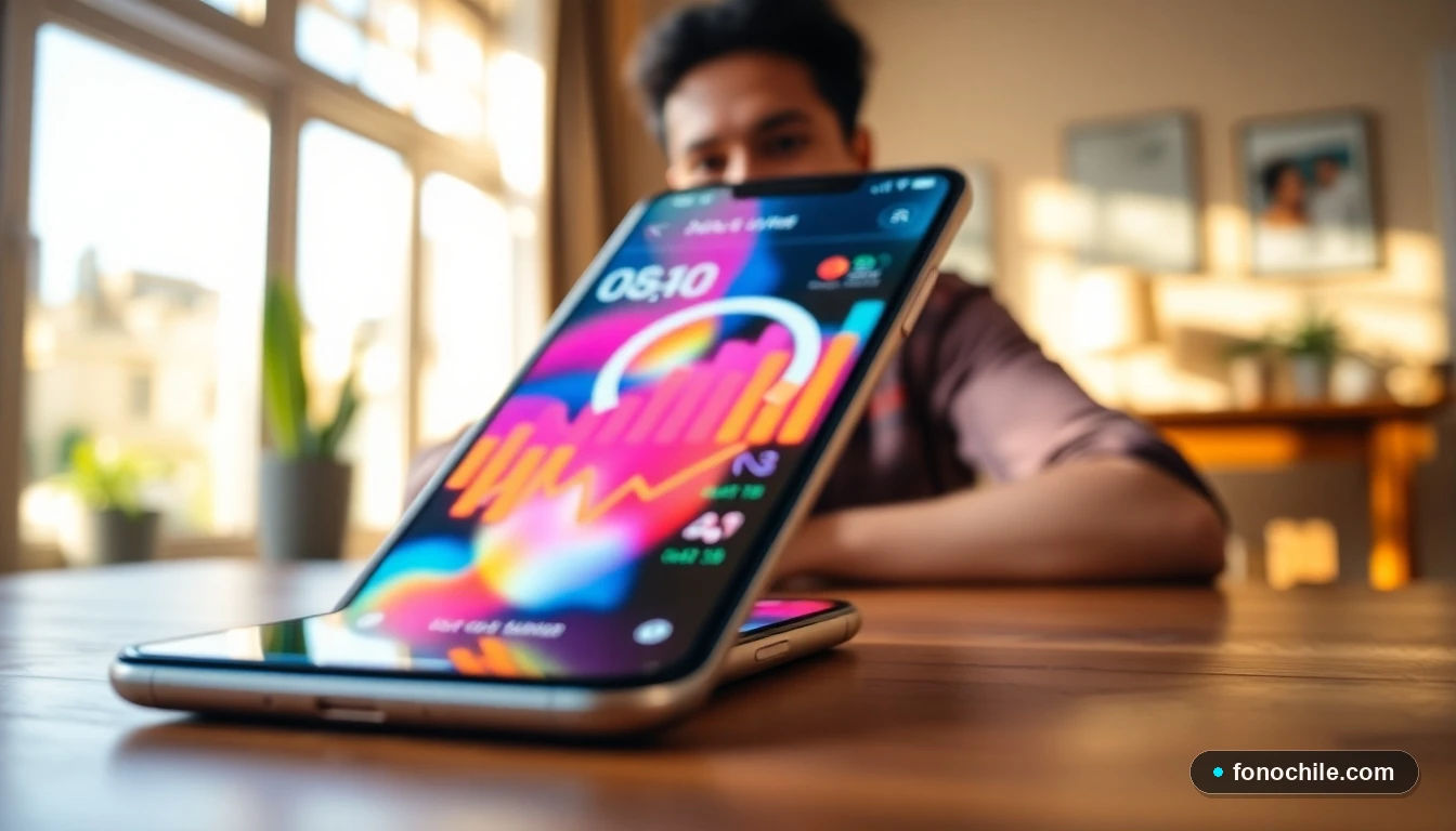 Smartphone mostrando gráficos de consumo de datos en un plan prepago de telefonía móvil.