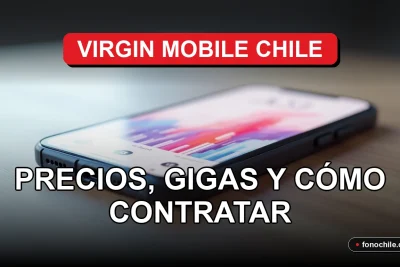 Planes de telefonía móvil Virgin Mobile Chile con gráficos de datos abstractos en pantalla.