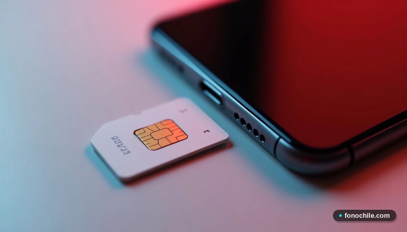 SIM card y smartphone moderno sobre una mesa, representando la facilidad de contratar un plan móvil.