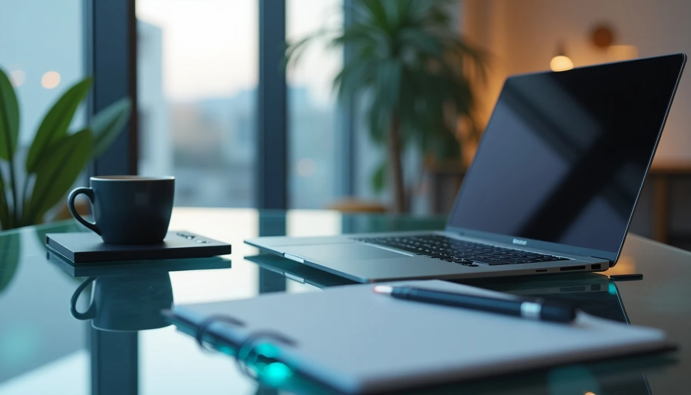 Fibra óptica VTR para empresas en un escritorio moderno, representando productividad y conectividad.