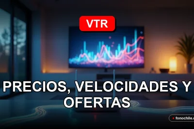 Fibra óptica VTR iluminando un hogar moderno con gráficos abstractos de velocidad en una pantalla.