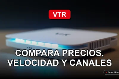 Moderno router VTR con luces LED azules y blancas, sobre una mesa de madera clara con fondo minimalista.