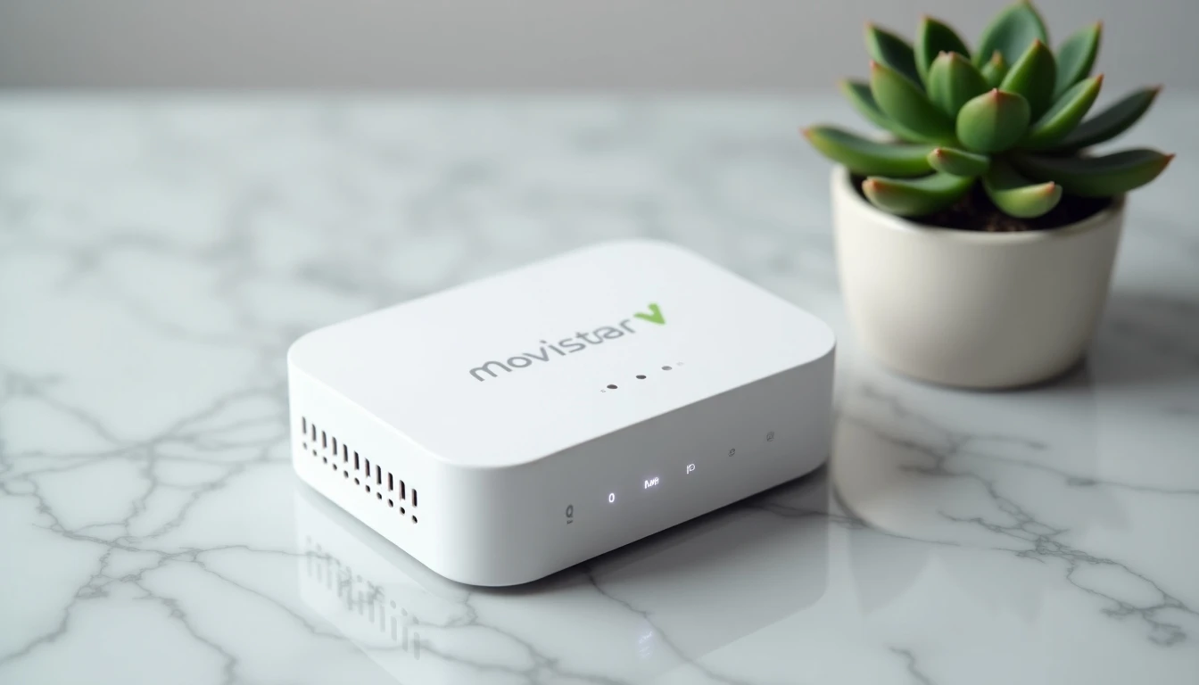 Dispositivo MiFi WiFi Móvil Movistar BAM sobre superficie de mármol