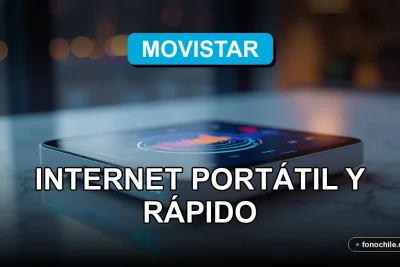 Dispositivo WiFi portátil moderno de Movistar BAM 2026 sobre una mesa, mostrando gráficos abstractos de conexión en su pantalla.