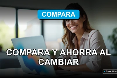 Una mujer latina sonríe frente a una pantalla de computadora con gráficos de colores, representando la comparación de planes WOM 2026.