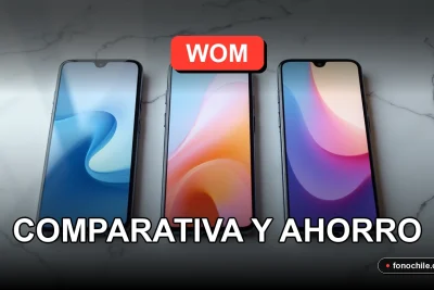 Comparativa de planes de telefonía móvil WOM para 2026 sobre una mesa con gráficos de datos abstractos.