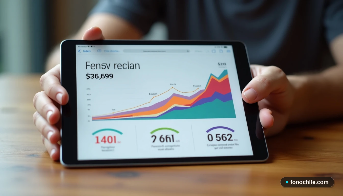 Gráfico comparativo abstracto de precios y datos de planes móviles WOM en una tablet