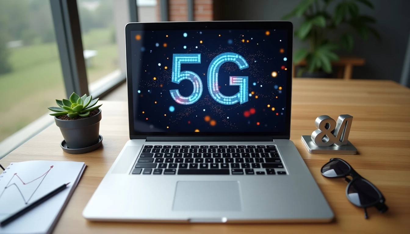 Concepto de productividad y crecimiento empresarial con tecnología 5G de WOM en un entorno de trabajo moderno.