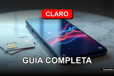 Un moderno smartphone Claro mostrando gráficos abstractos de datos, reposando sobre una mesa de diseño minimalista junto a una tarjeta SIM.