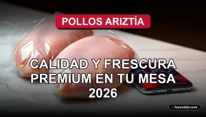 A pristine, high-end kitchen countertop with premium packaged chicken breasts and a smartphone showing abstract data, representing Pollos Ariztía's quality commitment for 2026.