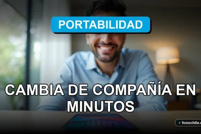 Un hombre hispano sonríe con confianza mientras un teléfono inteligente moderno yace plano sobre un escritorio de madera clara, mostrando gráficos abstractos de colores en su pantalla, representando el proceso de portabilidad biométrica rápida y segura.