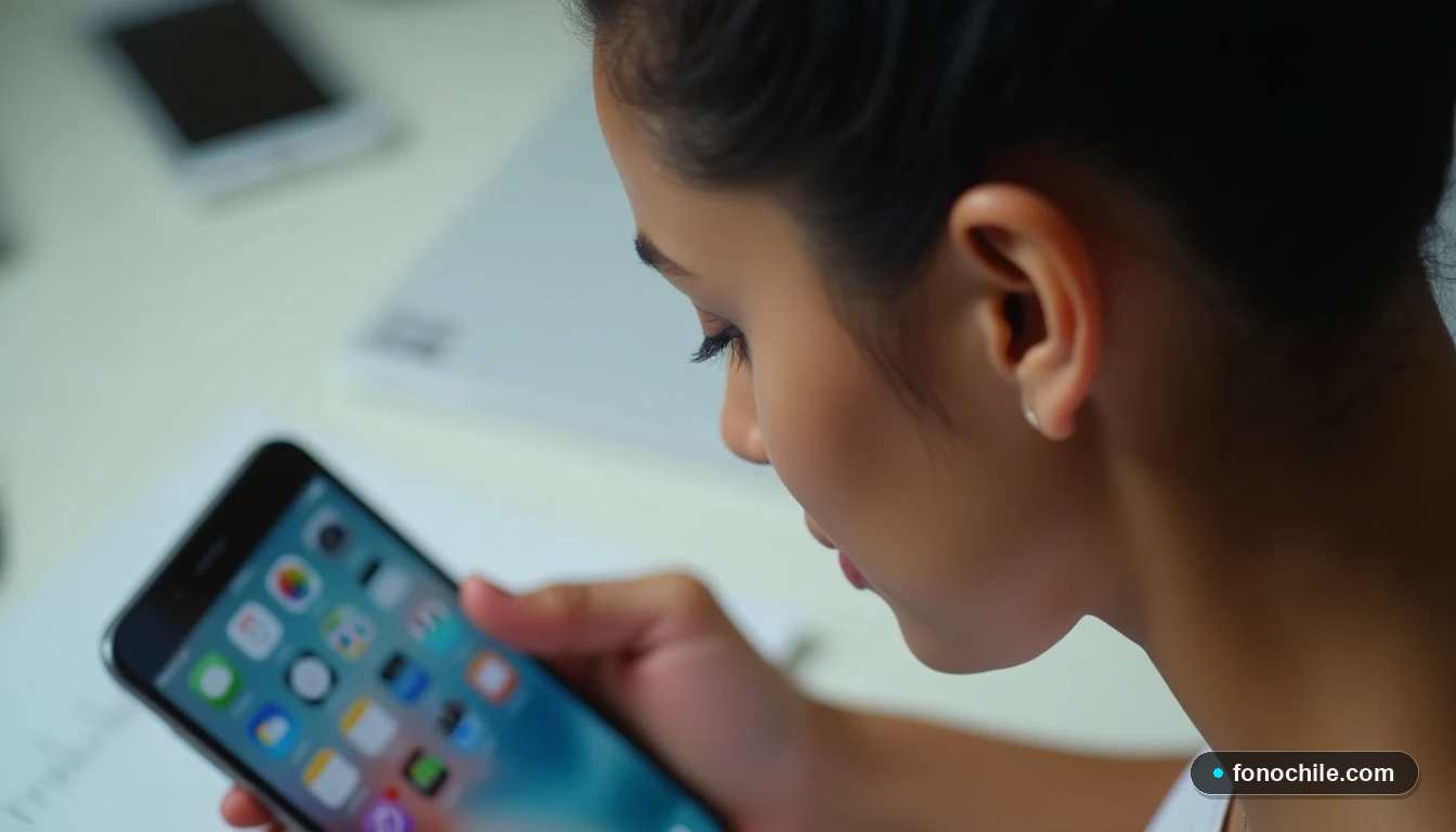 Vista cercana de una asesora de Claro Chile revisando información en un teléfono durante el proceso de portabilidad numérica.