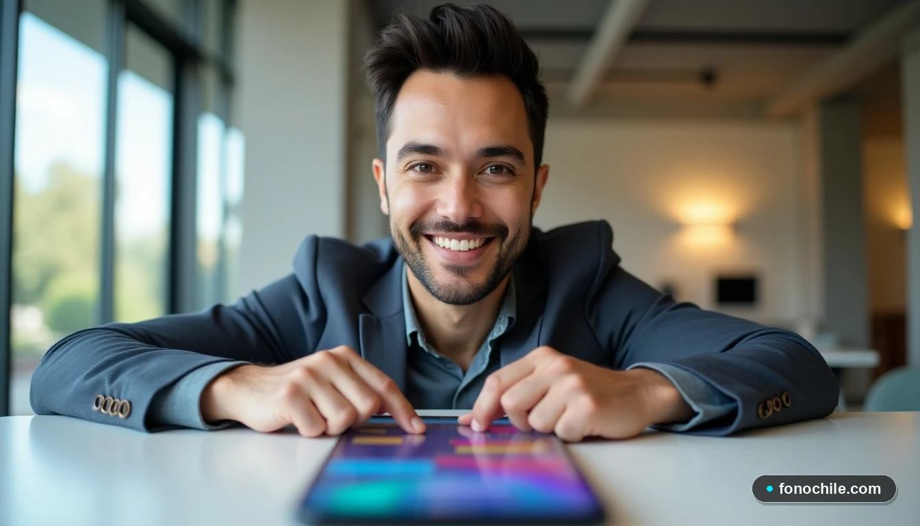 Un hombre hispano, asesor de Entel, explicando el proceso de portabilidad con un teléfono de muestra en la mesa.