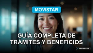 Una mujer latina sonriendo con confianza, representando el servicio de portabilidad de Movistar en un entorno moderno y acogedor.