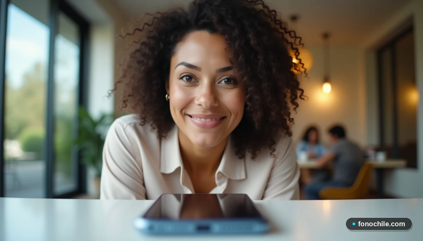 Primer plano de una asesora de VTR y un teléfono inteligente sobre una mesa, listo para el proceso de portabilidad.