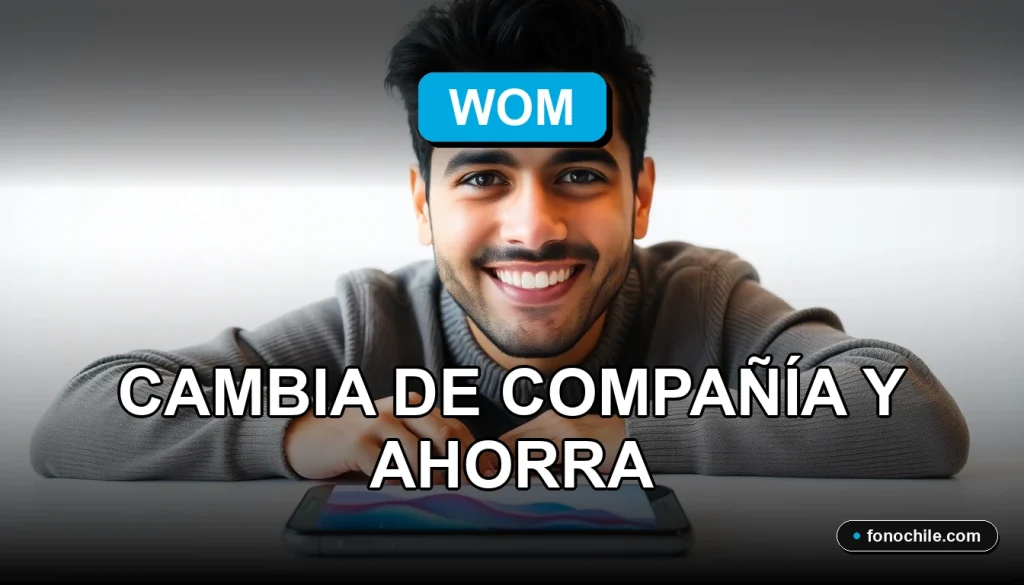 Un hombre sonriente revisa su teléfono móvil en un entorno moderno, representando el proceso fácil de portabilidad numérica a WOM.