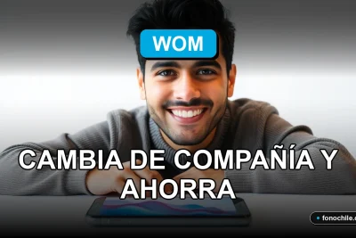 Un hombre sonriente revisa su teléfono móvil en un entorno moderno, representando el proceso fácil de portabilidad numérica a WOM.