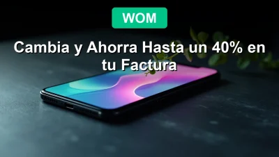 Portabilidad a WOM 2026, celular con plan de datos sobre fondo oscuro, ahorra en tu factura móvil.
