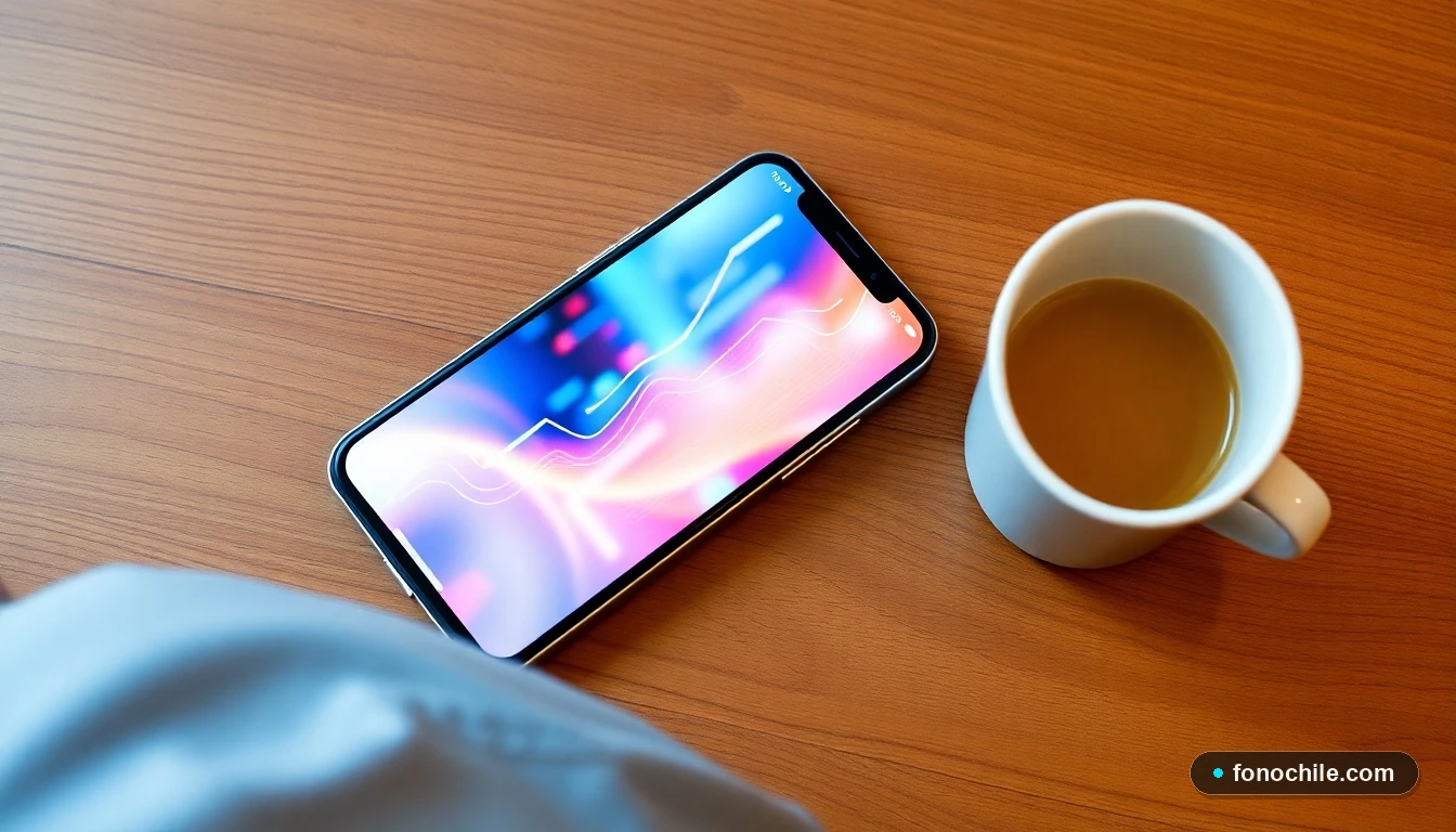 Smartphone mostrando gráfico abstracto de conectividad en proceso de portabilidad numérica en Chile.