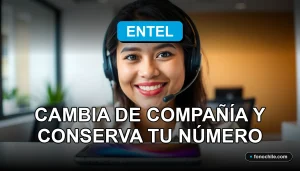 Una mujer latina sonríe amablemente mientras habla por teléfono, representando el servicio al cliente de portabilidad numérica de Entel.