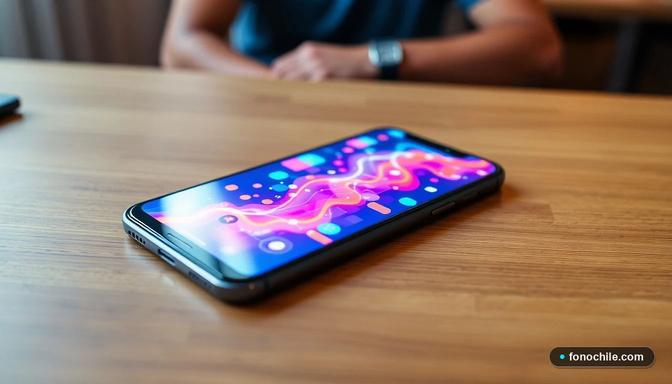 Smartphone mostrando gráfico abstracto de conectividad en proceso de portabilidad numérica en Chile.