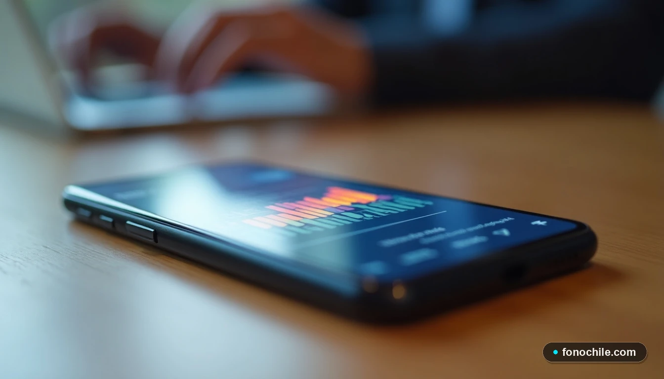 Proceso de portabilidad numérica mostrado en un gráfico abstracto de colores en un teléfono inteligente.