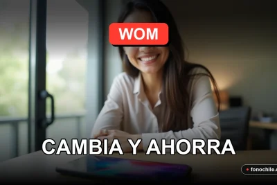 Portabilidad a WOM en 2026, teléfono inteligente mostrando gráficos abstractos de ahorro.