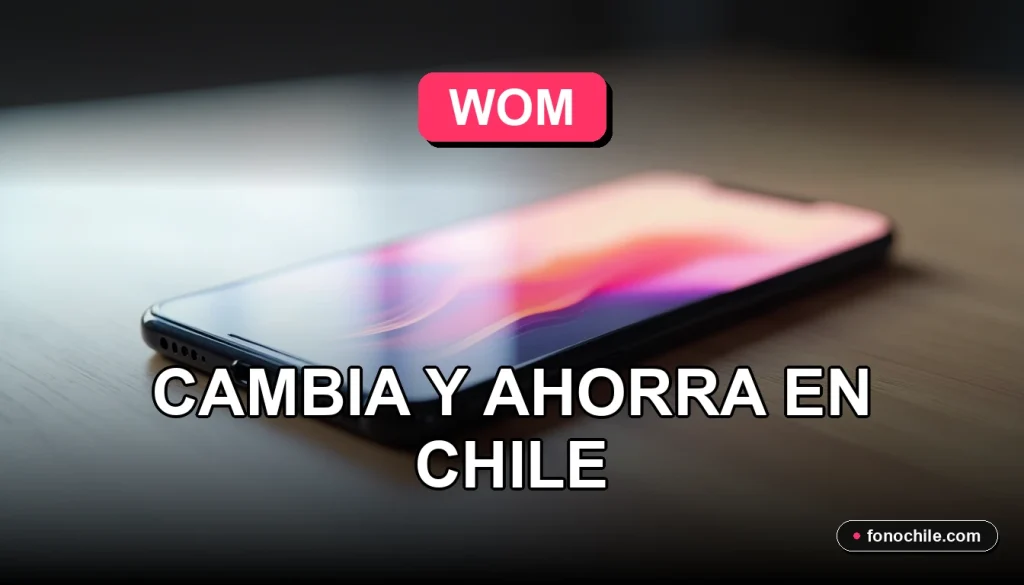 Portabilidad a WOM en Chile: teléfono inteligente moderno con pantalla de gráficos abstractos sobre escritorio de madera.