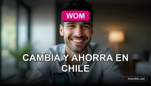 Portabilidad de número a la red WOM en Chile con gráficos abstractos de colores en pantalla.