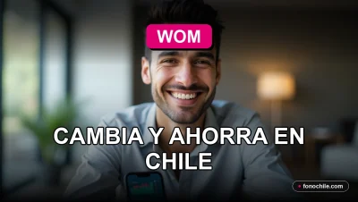 Portabilidad de número a la red WOM en Chile con gráficos abstractos de colores en pantalla.