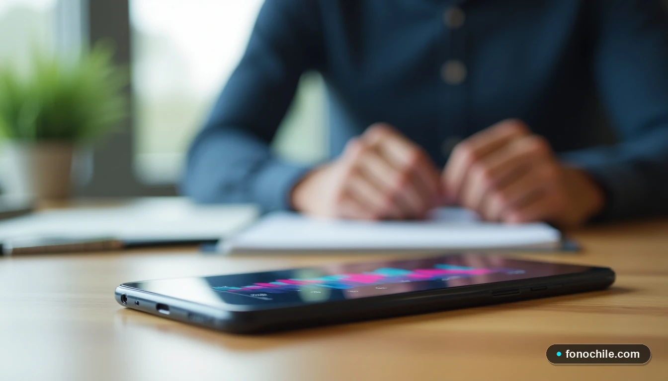 Gráfico abstracto de ahorros en pantalla de smartphone durante proceso de portabilidad numérica en Chile