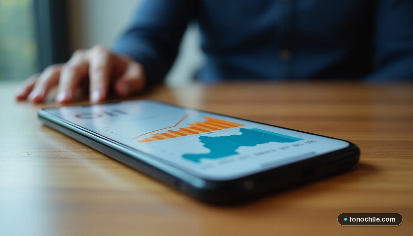 Smartphone mostrando gráfico abstracto de ahorros y tendencias al realizar portabilidad numérica en Chile.