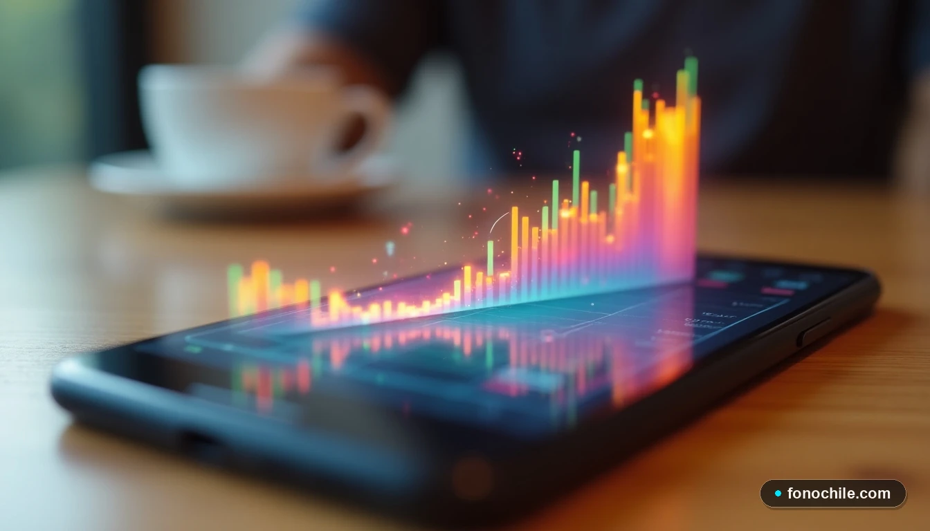 Gráfico abstracto de crecimiento en smartphone mostrando beneficios de la portabilidad numérica en Chile.