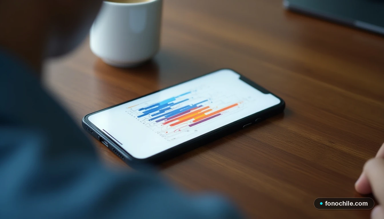 Smartphone mostrando gráfico abstracto de proceso de portabilidad numérica en Chile