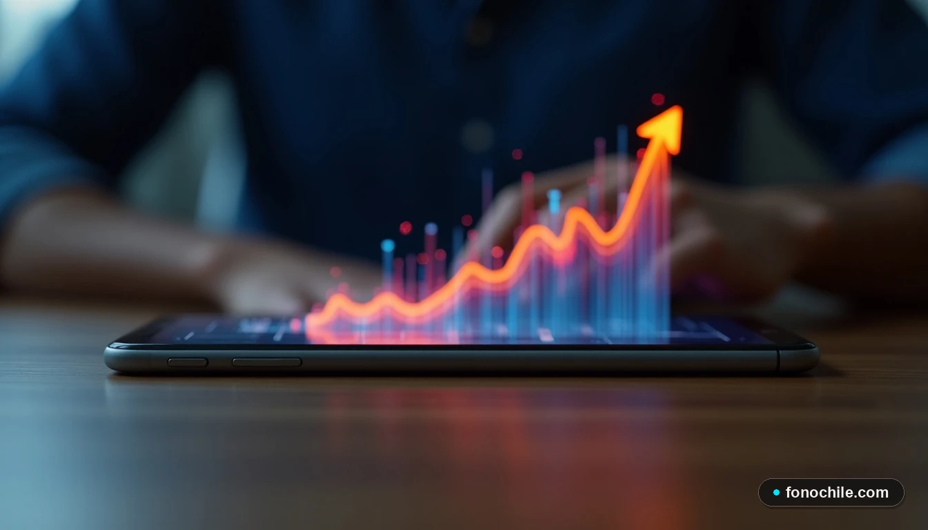 Gráfico abstracto de crecimiento en smartphone mostrando beneficios de la portabilidad en Chile.