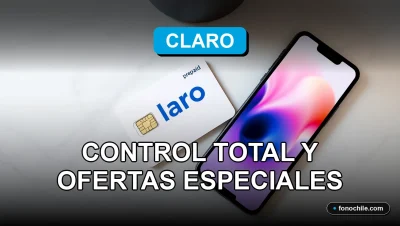 Una tarjeta SIM prepago de Claro sobre una superficie moderna, con un teléfono inteligente mostrando gráficos abstractos de colores.