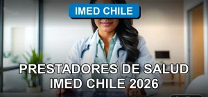 Una doctora de IMED Chile revisa datos de salud en una tablet con gráficos abstractos.