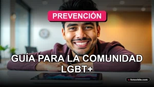 Guía de prevención de enfermedades de transmisión sexual para la comunidad LGBT+ en Chile, mostrando recursos digitales y apoyo comunitario.