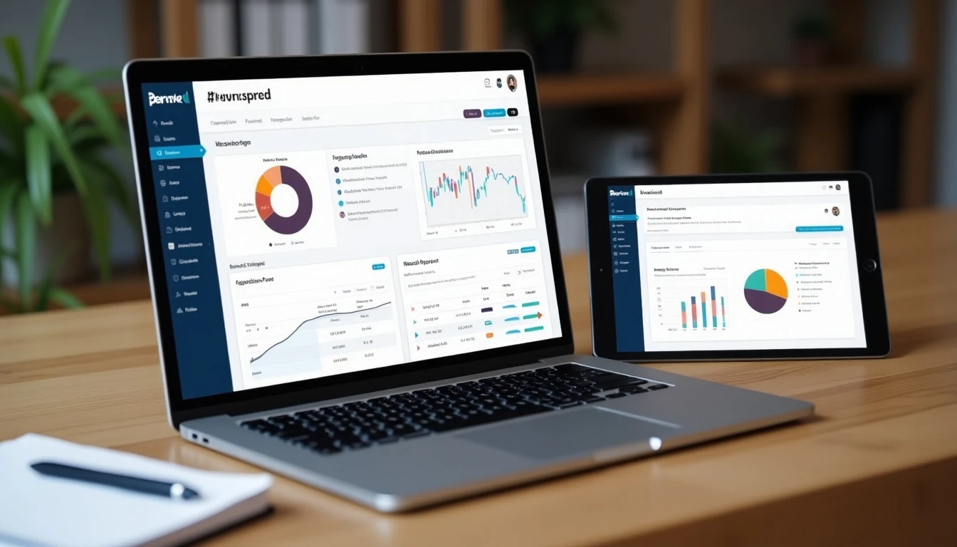 Dispositivos mostrando la plataforma de gestión de Previred en un escritorio moderno