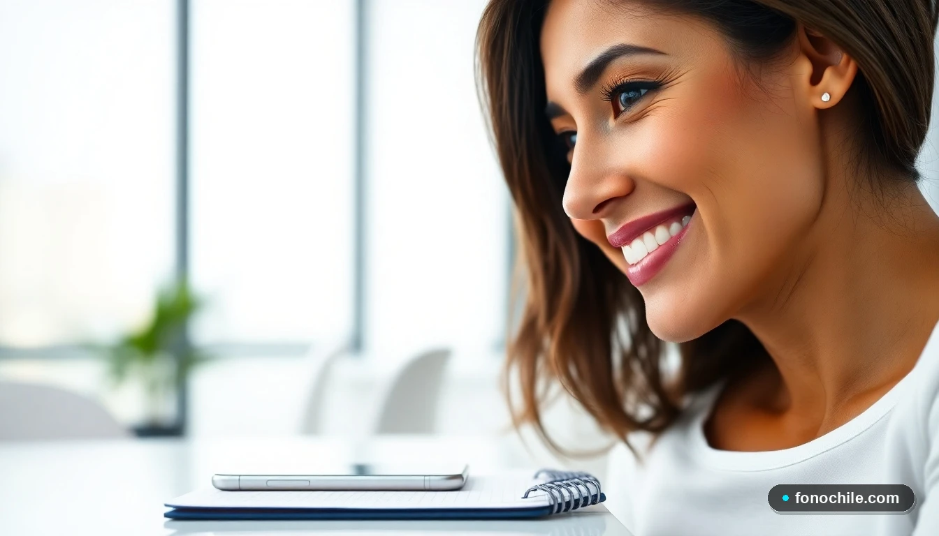 Asesora de Previred sonriendo en un entorno de oficina moderno y acogedor