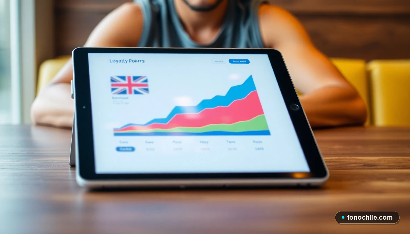 Gráficos abstractos de crecimiento de puntos y niveles de un programa de fidelidad en una tablet.